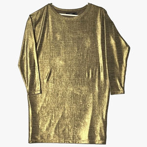 Lauren Ralph Lauren Womens SZ Large Dress Knee Length Gold Tone Metallic Party